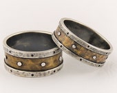 Brass Wedding Ring Set, Medieval Wedding Band Set, Unique Rustic Wedding Ring Set, Medieval Engagement Ring Set, His And Her Ring