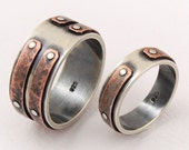 Set Of Silver and Copper Wedding Rings for Men and Women, Unique Wedding Band Set, Engagement Ring Set, His And Hers Rings, Mixed Metal Ring