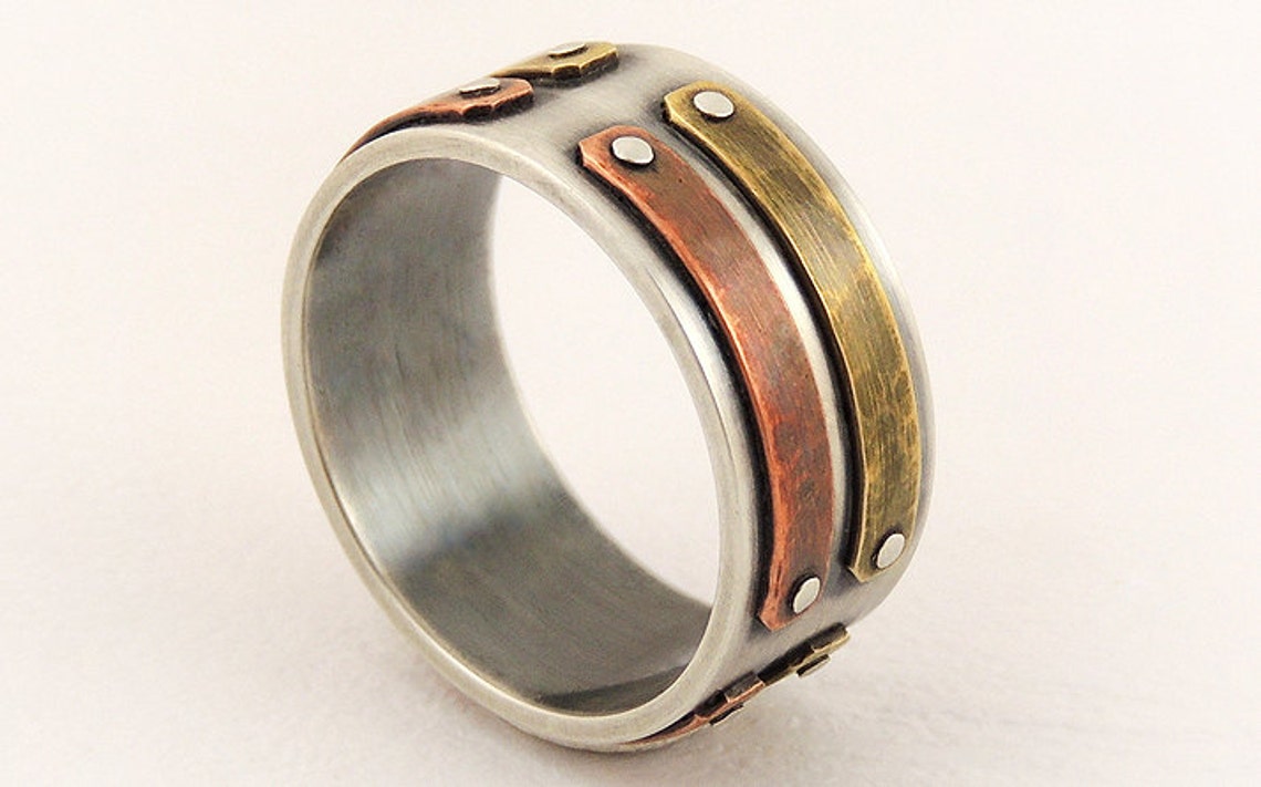 Unique silver mens ring silver copper ringmens wedding Etsy