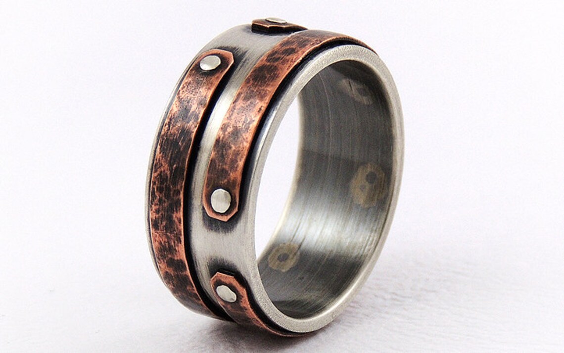 Rustic copper engagement men's ringwedding ringunique Etsy