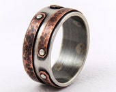 Unique Wedding band for Men, Rustic Copper Silver Handmade Rough Wedding Band Ring for Men, Mens Wedding Anniversary Ring