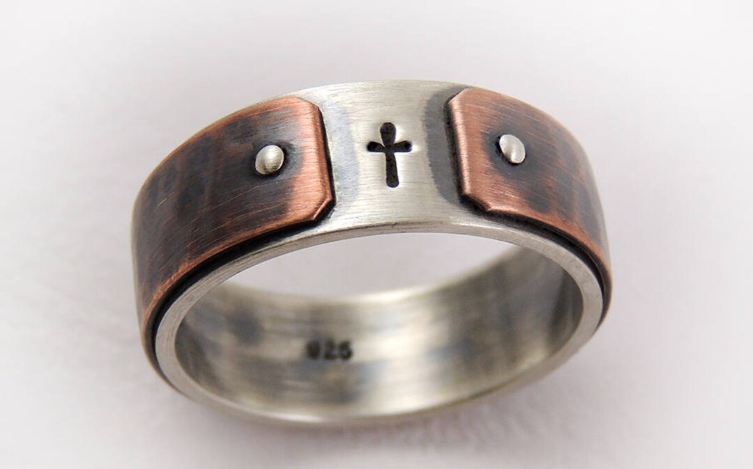 Mens Christian Ring Cross Wedding Ring for Men Rustic Etsy