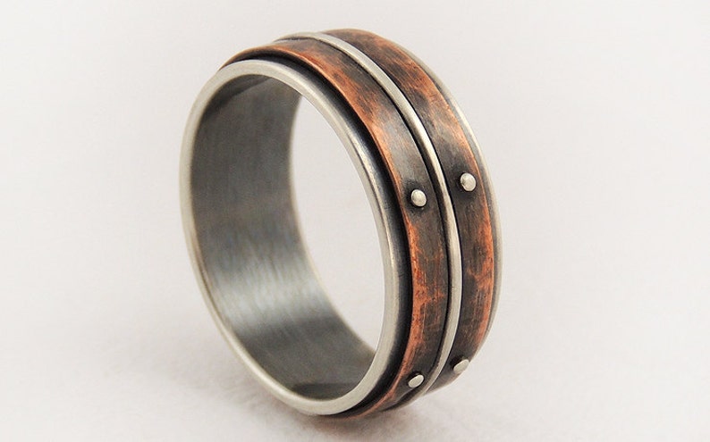 Unique Mens Wedding Ring, Rustic Mens Engagement Ring, Unique Wedding For Men, Rustic Wedding Rings, Silver and Copper Ring For Men 