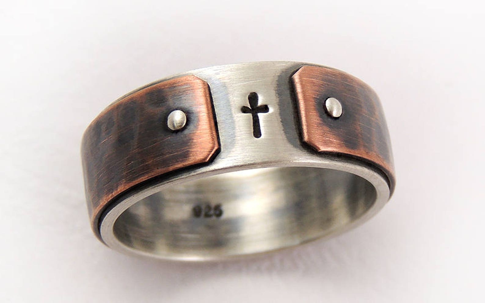 Mens Christian Ring Cross Wedding Ring For Men Rustic Etsy