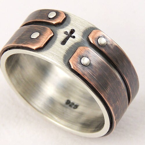 Mens Cross Wedding Band Rustic Hammered Cross Ring Oxidized Etsy Sweden