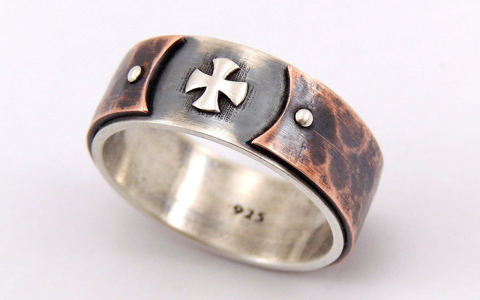 Templar Cross Ring Catholic Ring Mens Silver Copper Ring Etsy
