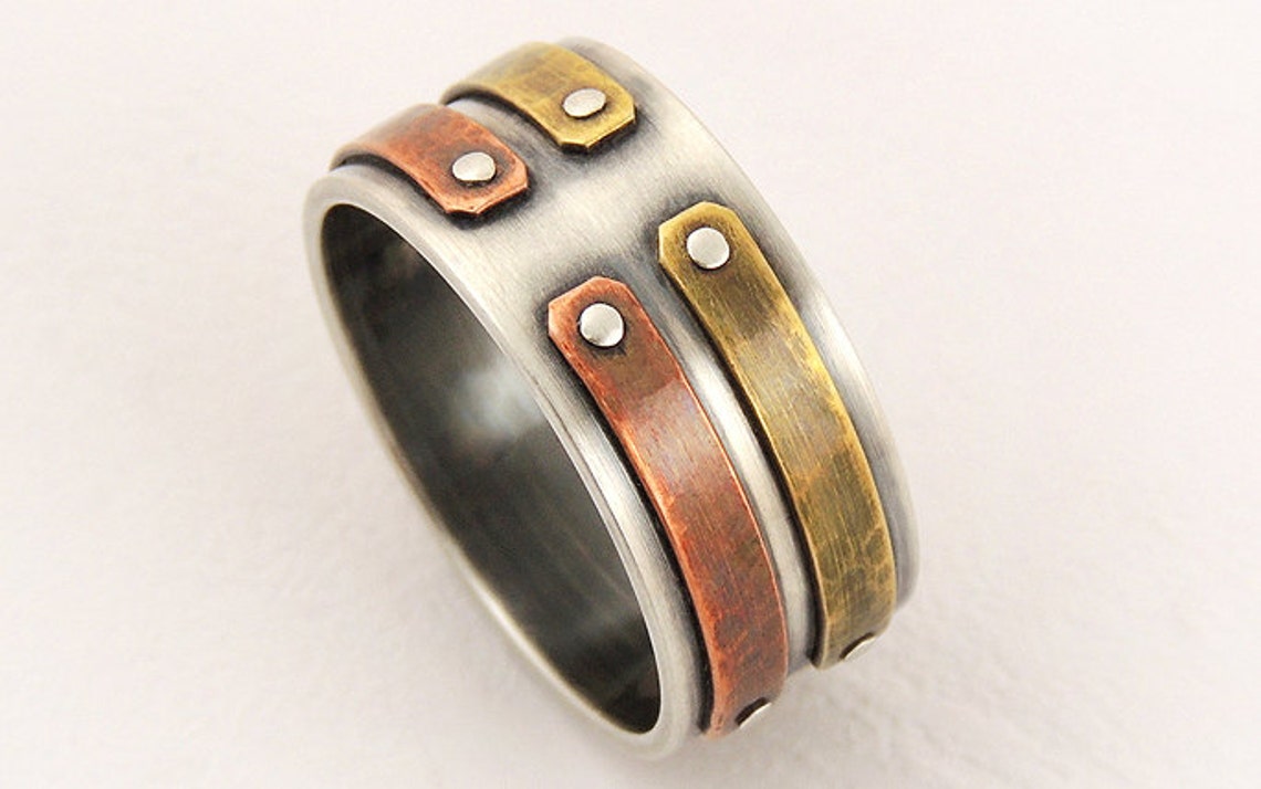 Unique silver mens ring silver copper ringmens wedding Etsy