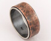 9mm Copper Wedding Band, Mens Rustic Wedding Ring, Unique Copper and Silver Ring, Unique Wedding Band For Men, Engagement Ring for Men