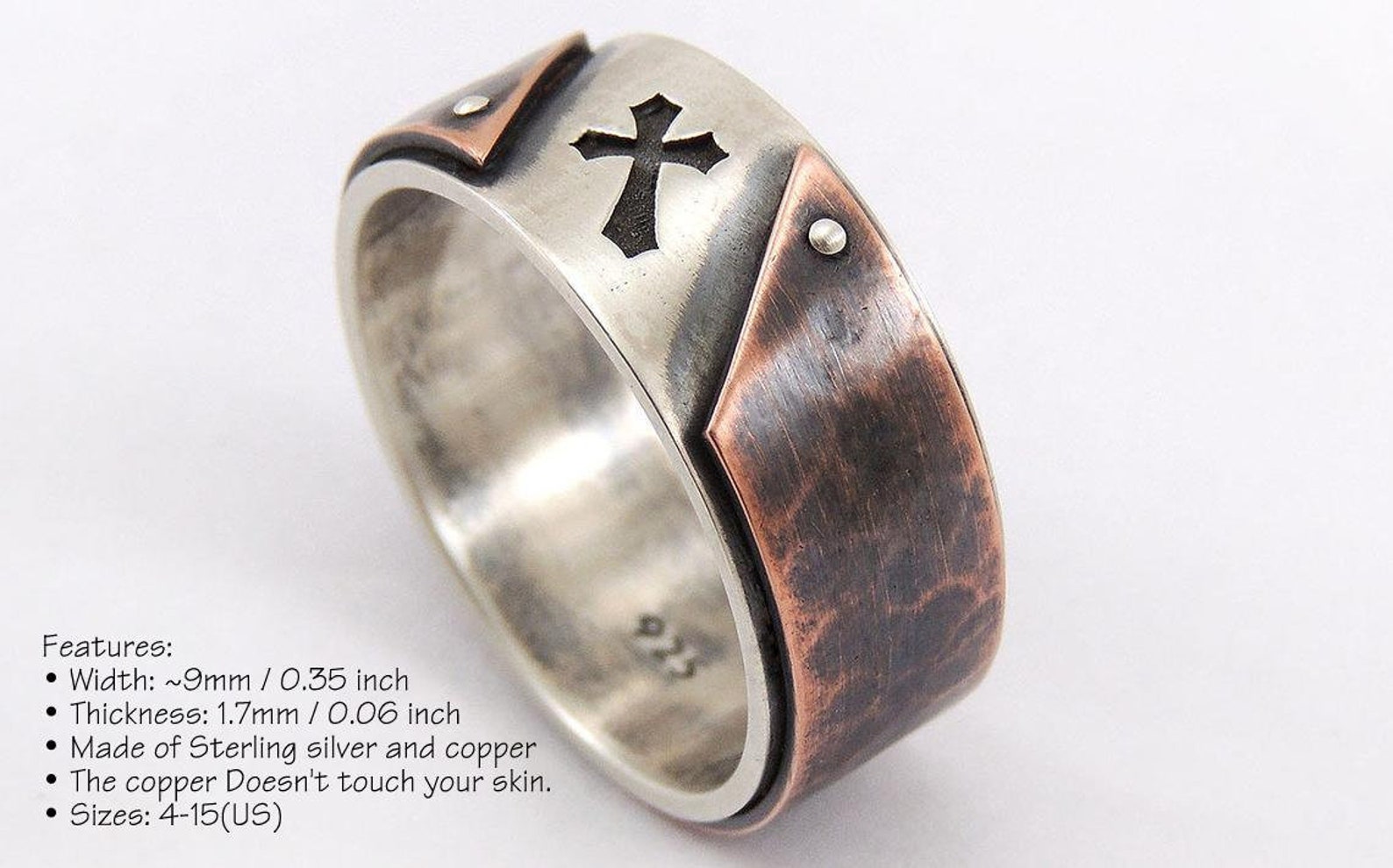 Mens Cross Ring Christian Mens Ring Silver and Copper Etsy