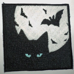 Iron-On Patch - Glow-in-the-Dark MOON with CAT & BATS