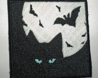 Iron-On Patch - Glow-in-the-Dark MOON with CAT & BATS