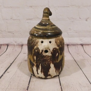 Pottery Coin Bank, Vintage Handmade Bearded Man Pottery Coin Bank, Artist Signed