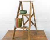 Vintage Wooden Step Ladder for Plant Stand or Display, 34 quot H