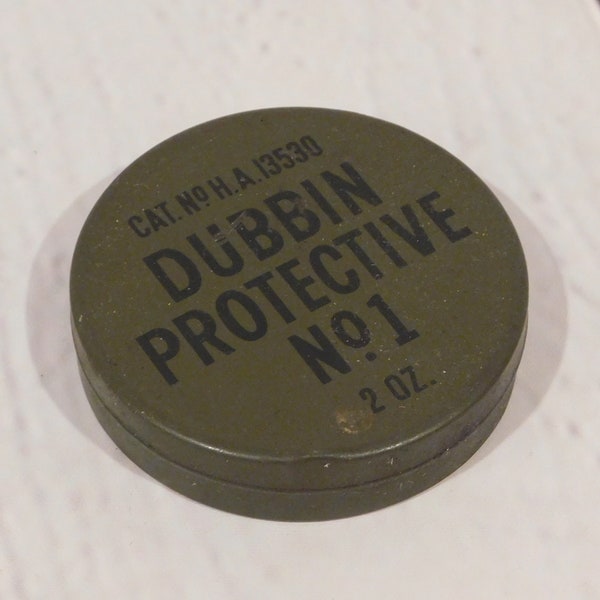 British Military Tin, "Dubbin Protective No. 1," Olive Green Boot Polish Can