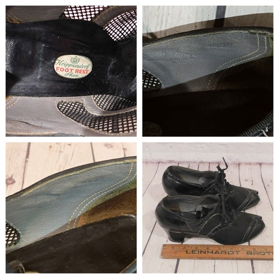 Vintage 1940's Black Patent Leather Peep Toe Shoe… - image 3