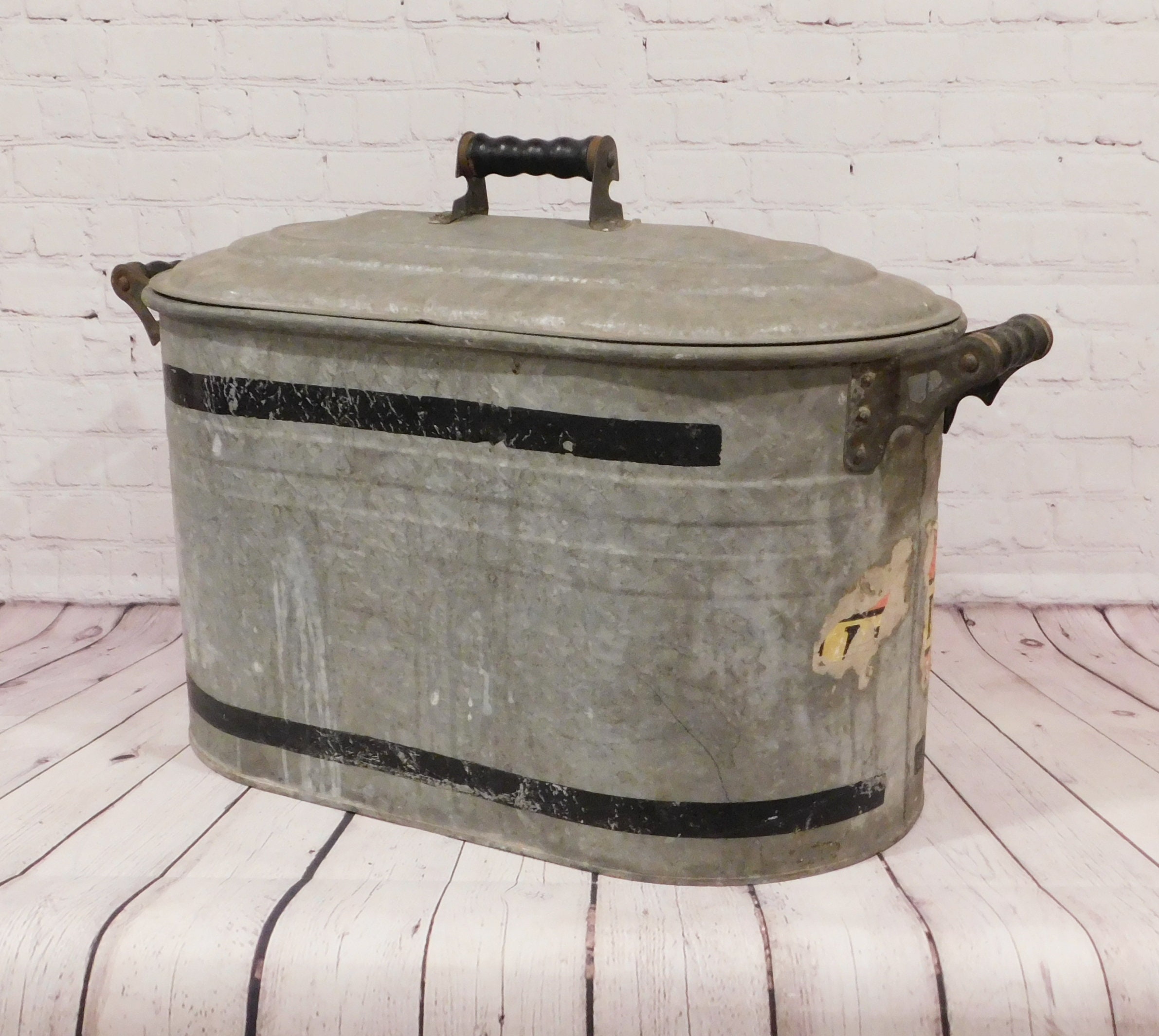 Vintage Galvanized Metal Tub with Lid Large Oval Wash Boiler Etsy