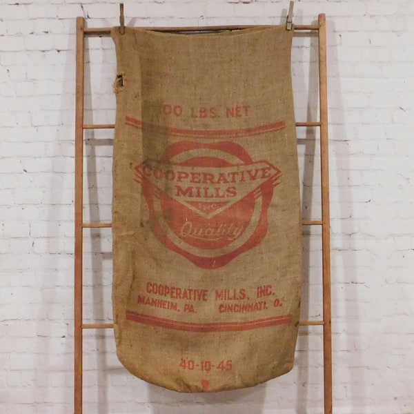 Vintage Burlap Feed Sack, Fertilizer Sack, Cooperative Mills, Manheim, PA and Cincinnati, OH,  Farm & Farmhouse Decor, BB51