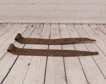 Two Mismatched Rusty Iron Barn Hinges, Vintage Strap Hinges,  BH02