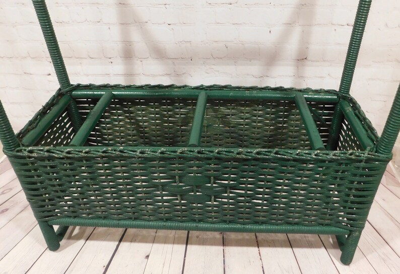 Antique Green Wicker Plant Stand With Metal Planter Insert Etsy