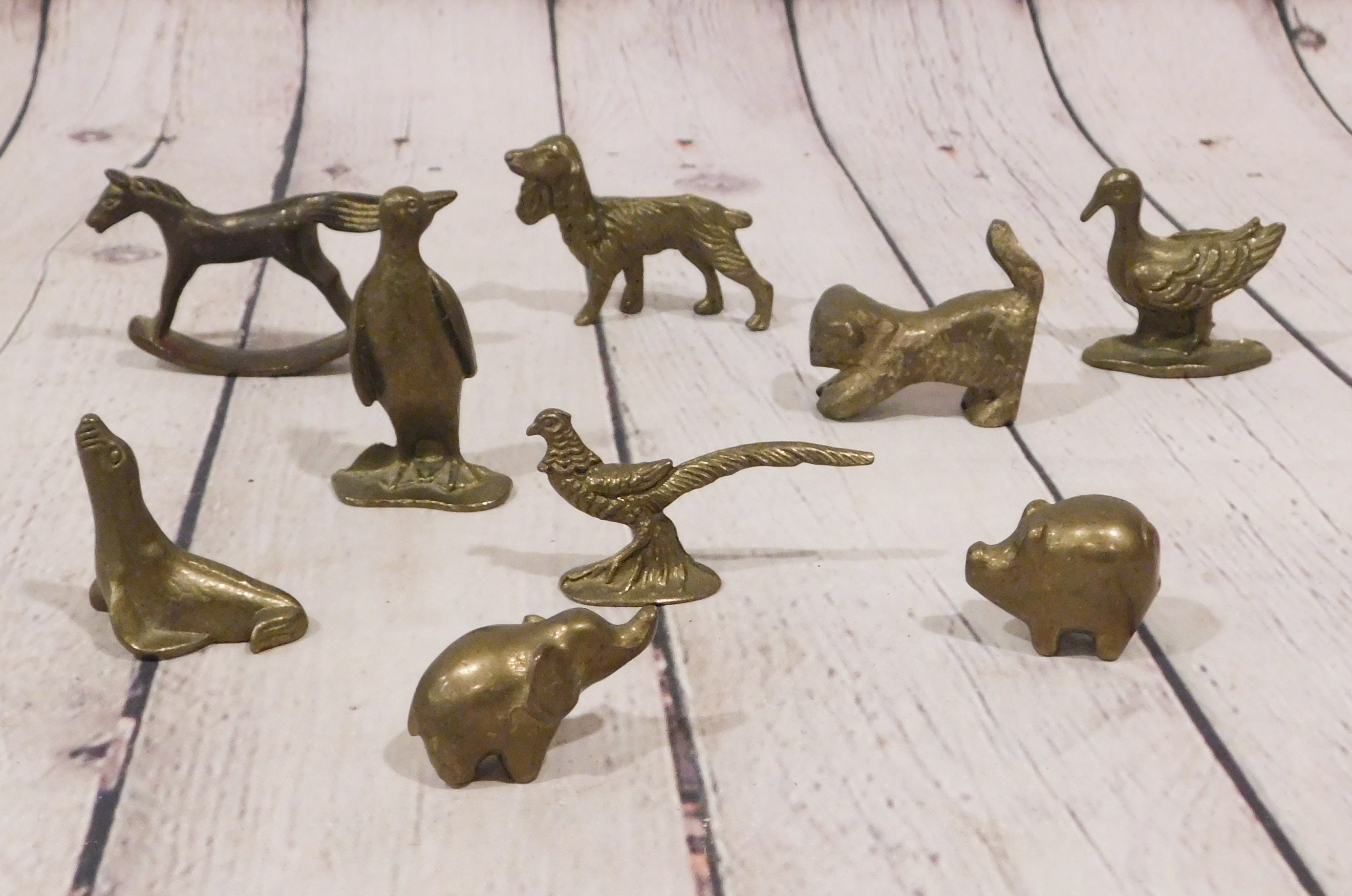 Collection of Nine Vintage Miniature Brass Animals, Seal, Elephant, Dog,  Pheasant, Penguin, Pig -  Canada