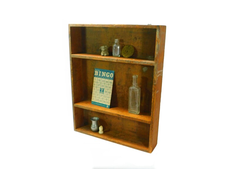 Vintage Rustic Wooden Shadow Box Wood Wall Shelf Organizer Western Decor Barn Find