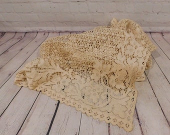 Antique Cream Colored Lace Window or Door Panel, Curtain, Window Covering, 77 1/2"L x 30 1/2"W, VL29