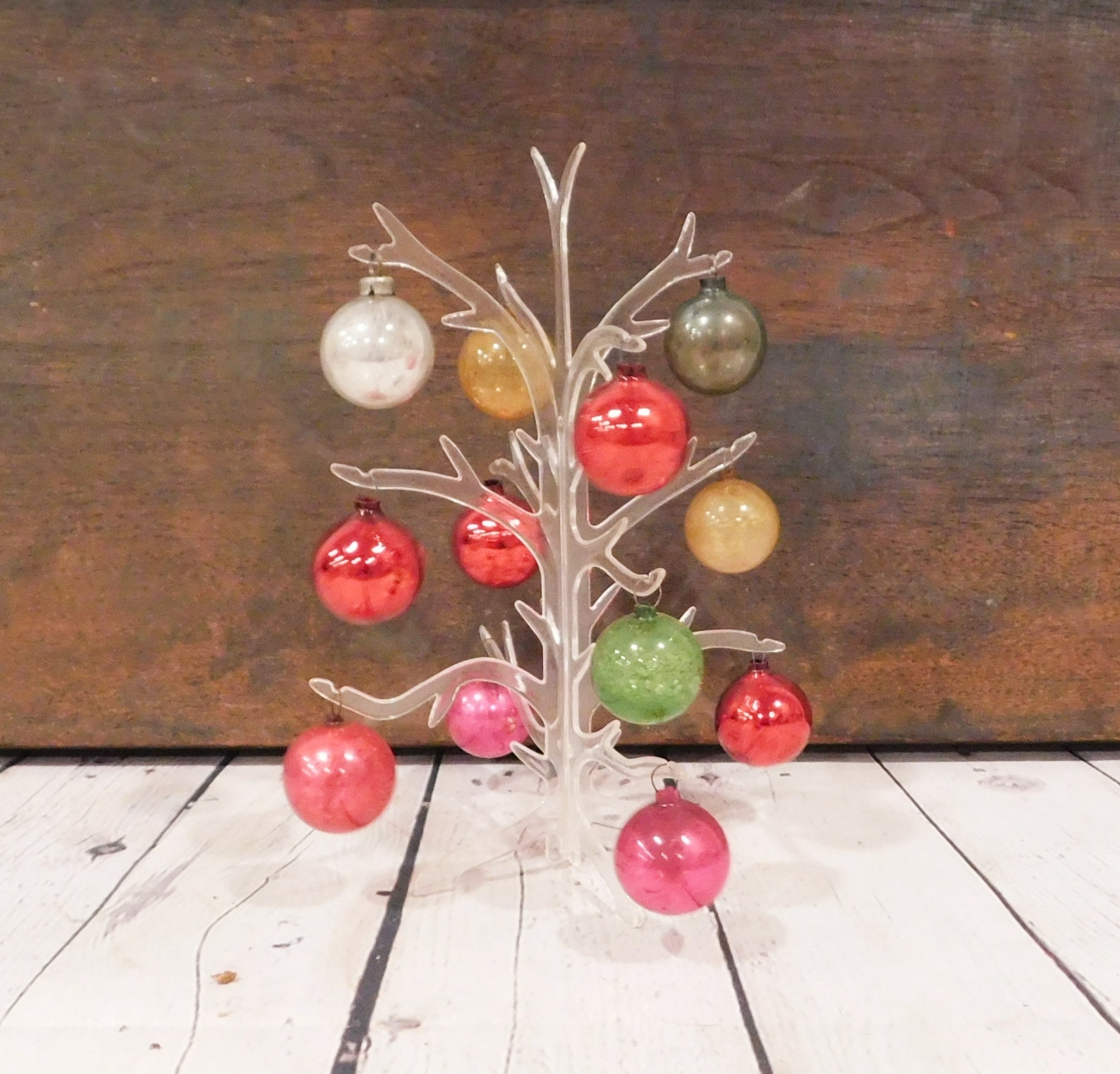 Vintage Clear Plastic Christmas Tree with Glass Ornaments C36 Etsy