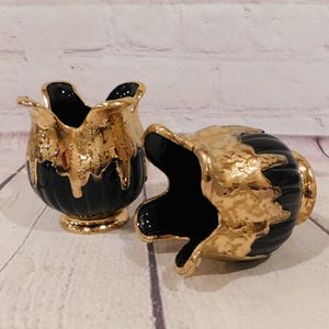 Black Weeping Gold Planters, Pair Savoy Tulip Planters, MCM, PV813
