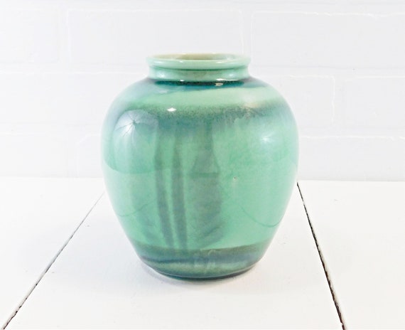 Vintage Hyalyn Art Pottery Vase With Green Drippy Blended Etsy