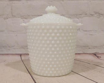 Hobnail Milk Glass Vintage Cookie Jar, White Biscuit Jar, Ice Bucket, VK265