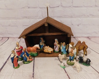 Vintage Nativity Set with Manger and Figures, C195