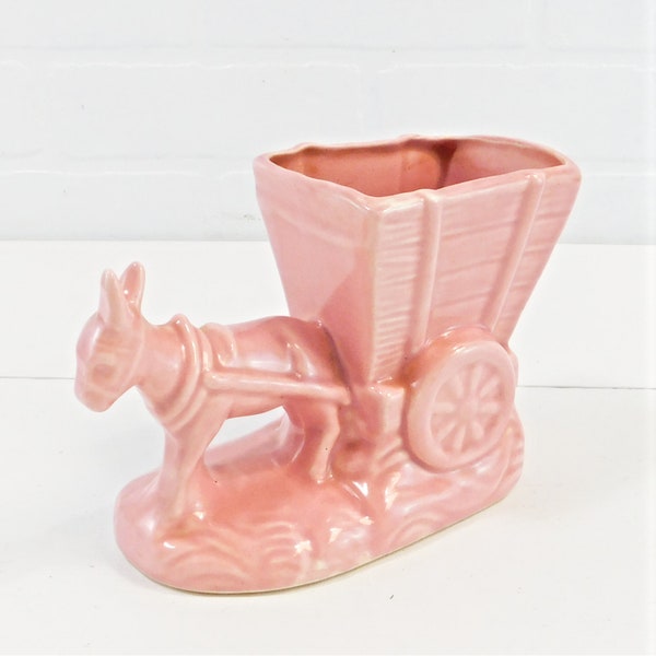 Vintage Pink Donkey Cart Planter, Vintage Pottery, PV126