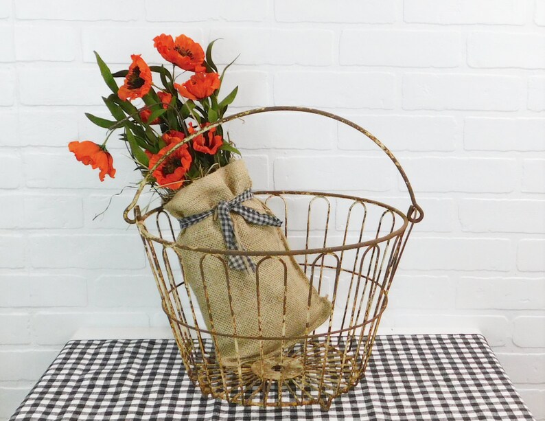 Vintage Wire Egg Basket Farmhouse Style Produce Basket Etsy