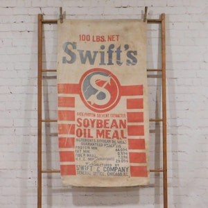 Vintage Cotton Feed Sack, Swift's Soybean Oil Meal, Chicago, Farm & Farmhouse Decor, S297