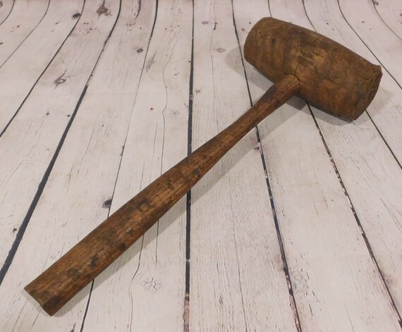 Primitive Mortised Mallet Antique Wood Hammer Barn Building