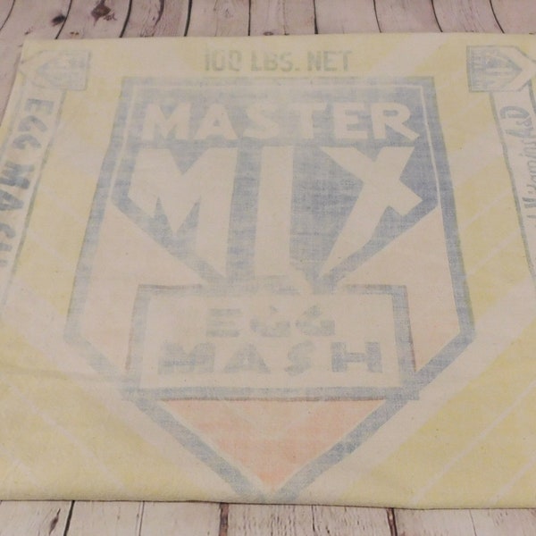 Vintage Cotton Feed Sack, Master Mix Egg Mash, McMillen Feed Mills, Ft. Wayne Indiana, Faded, S264