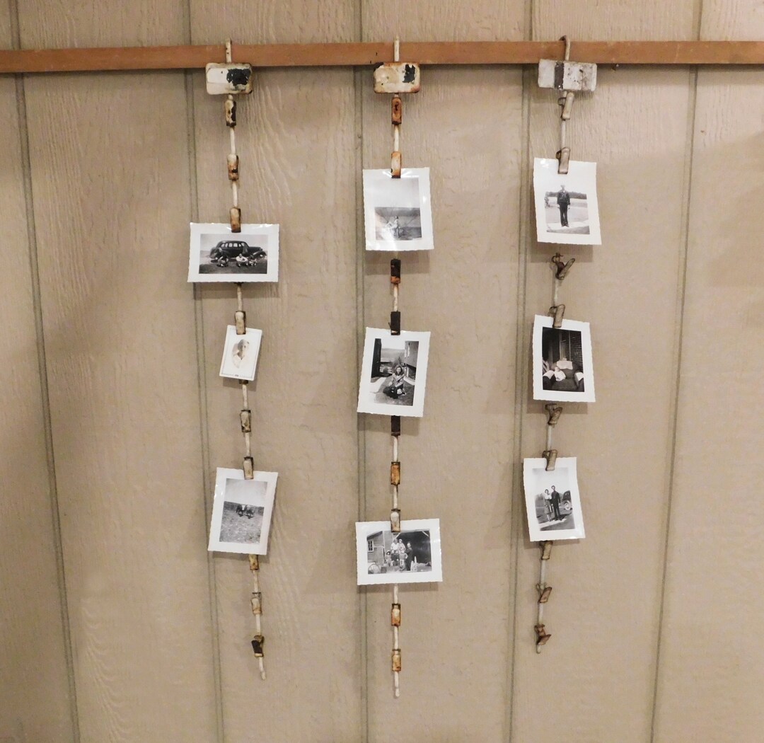 Short Display Rods Photo Display Clips, Three Vertical Vintage Store Display Rods With ...