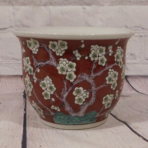 Vintage Rust Red Pottery Planter with Bonsai Motif, PV703