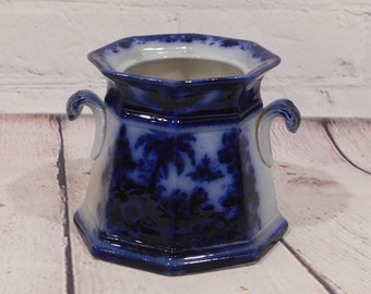 Flow Blue Sugar Bowl or Canister, J. Meir & Son, with old repair to handle, FB05