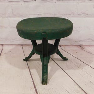 Vintage Green Metal Milk Stool, Three Legged Milking Stool, HW203