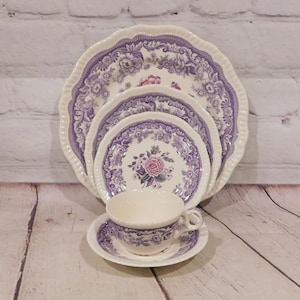 Spode Copeland Mayflower Place Setting, 5 Pcs, Purple Transferware, VK298