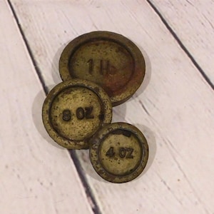 Cast Iron Scale Weights with Old Gold Paint, Antique Set of Three Balance Scale Weights, SC32