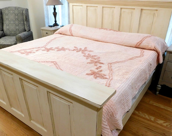 Vintage Pink Chenille Bedspread 92 X 101 ABQ06 Etsy