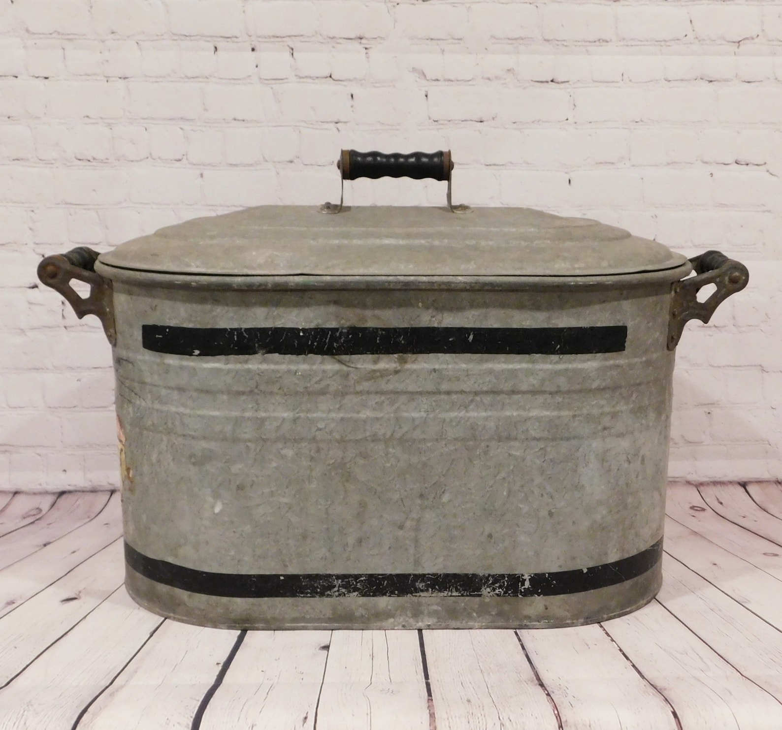 Vintage Galvanized Metal Tub With Lid Large Oval Wash Boiler Etsy