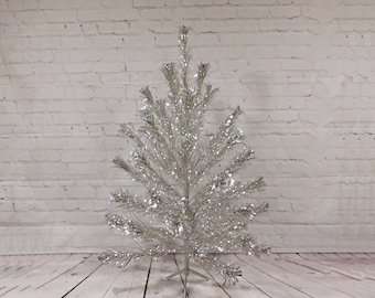 Vintage Aluminum Pom Pom "The Sparkler" Christmas Tree, Silver Retro Christmas Tree, 4'