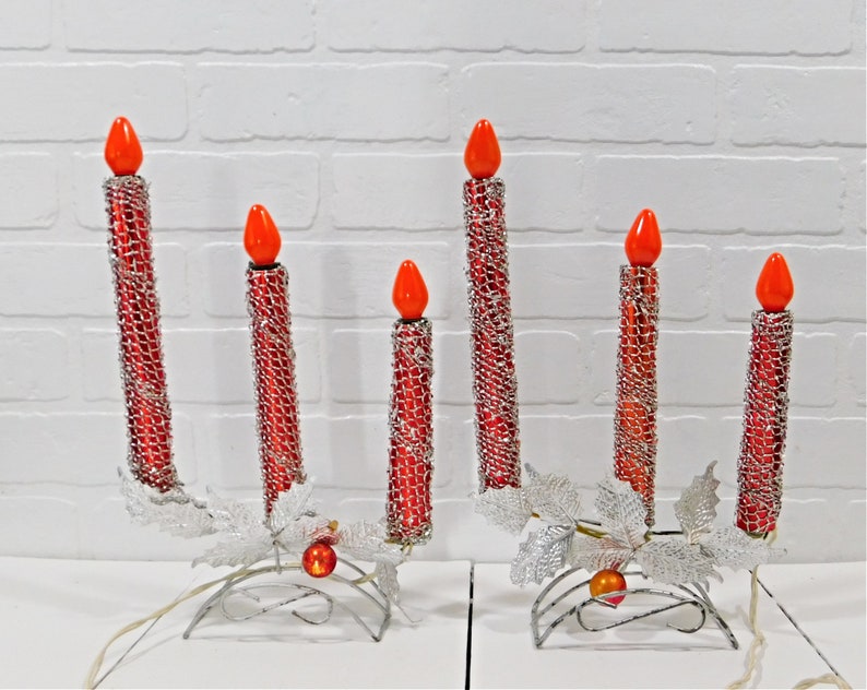 Vintage Mirostar Christmas Candelabra Pair Red with Silver Etsy