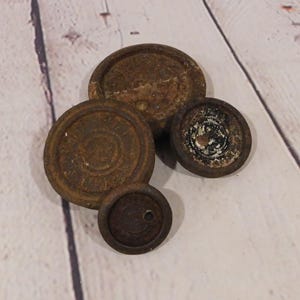 Cast Iron Scale Weights, British CRANE & Others, Antique Lot of Four Scale Weights, SC38
