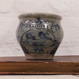Rockdale Union Stoneware Pottery Miniature Salt Glazed Crock with Blue Slip Decoration, Granville, PA, VK263