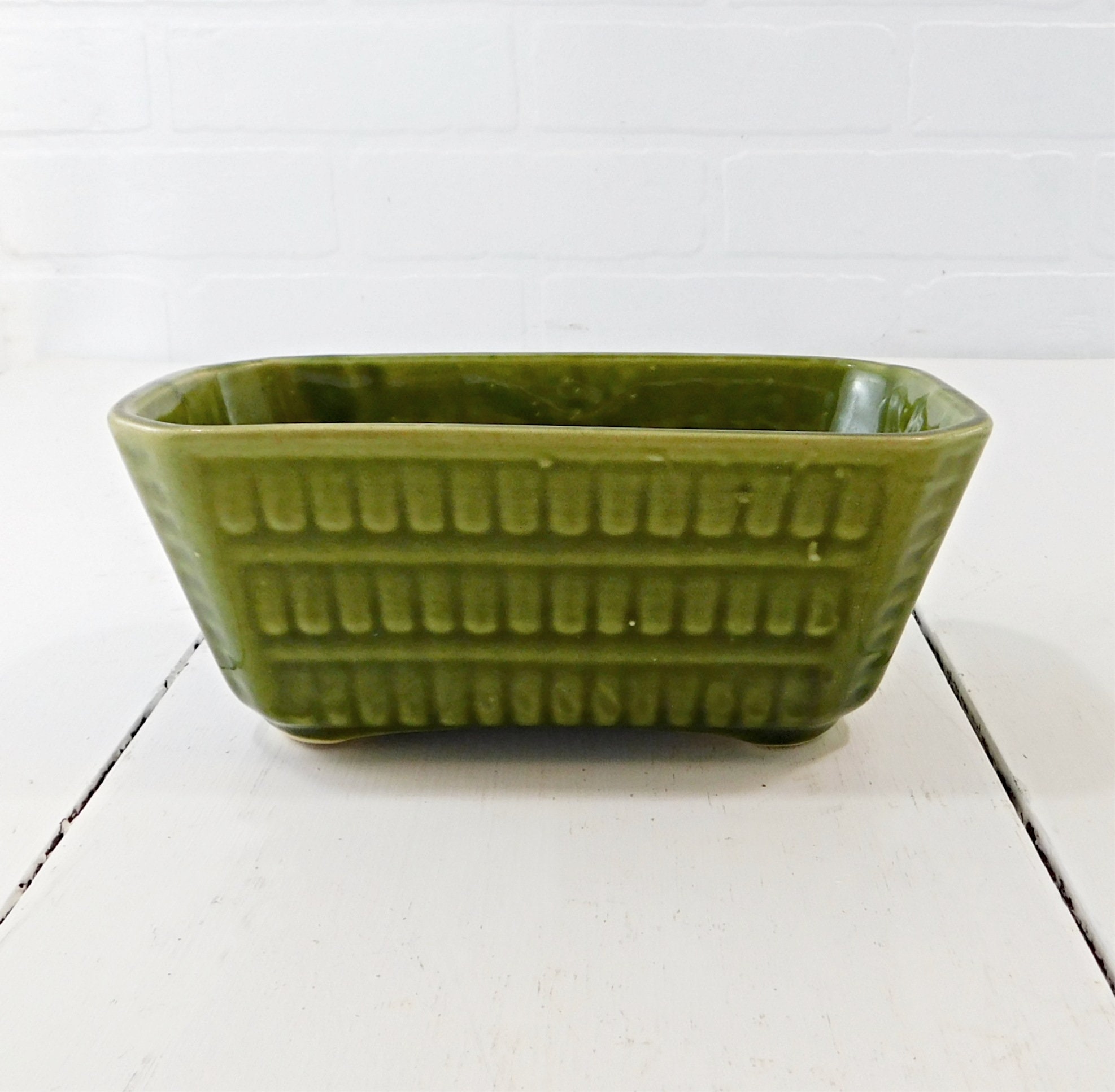 Vintage Olive Green Pottery Planter PV15 Etsy