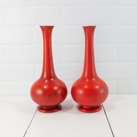 Pair Of Royal Haeger Vases Vintage Orange Bud Vases Onion Etsy